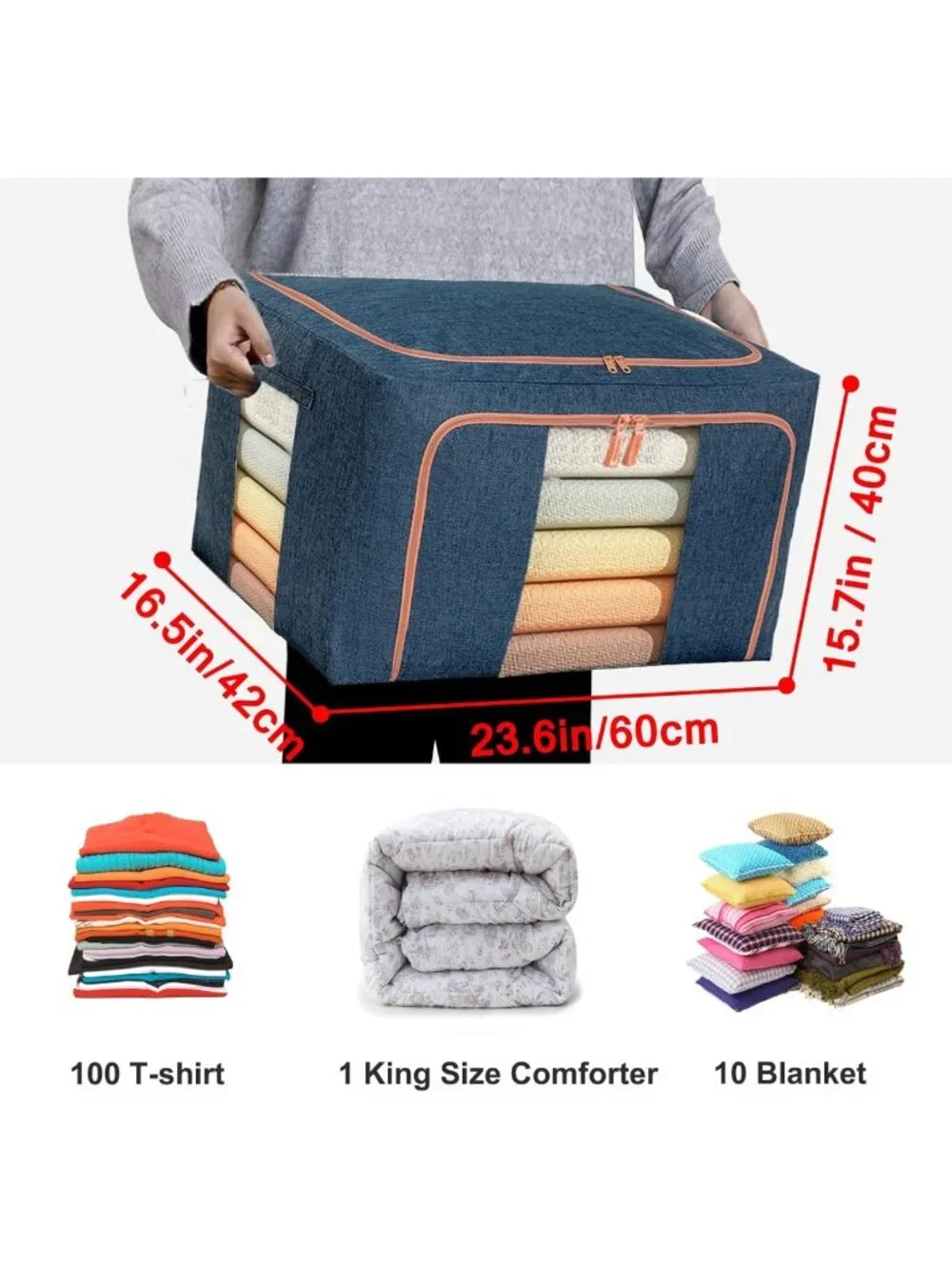 Large 100L Clothes Storage Organizer Bags, Stackable with Zipper & Clear Window